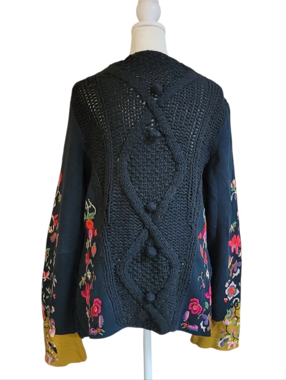 Anthropologie Sleeping On Snow Stitched Flora Embroidered Cardigan Sweater Sz L - Picture 4 of 12